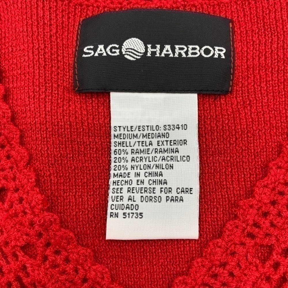 🎉Sag Harbor Red w/ Crochet Neck Line & Sleeve Top - Picture 4 of 8